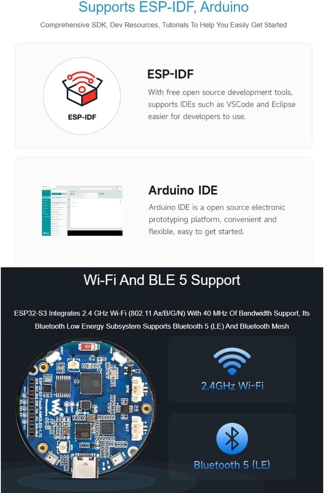 Alt view image 6 of 7 - ESP32-S3 1.75inch AMOLED Round Touch Display Development Board with Case 466×466 Pixels 16.7M Color Display,QSPI Interface,Support Wi-Fi and BLE 5