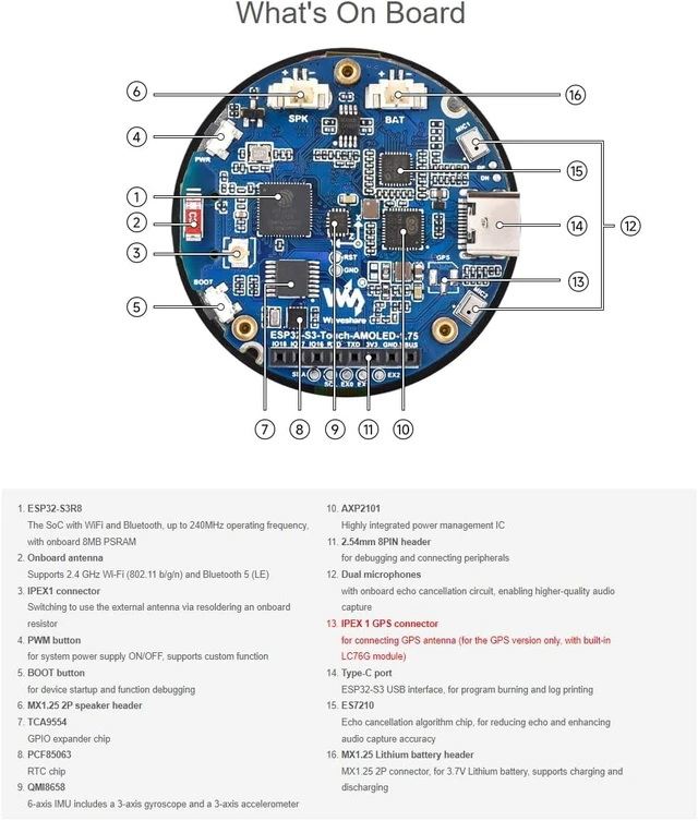 Alt view image 7 of 7 - ESP32-S3 1.75inch AMOLED Round Touch Display Development Board with Case 466×466 Pixels 16.7M Color Display,QSPI Interface,Support Wi-Fi and BLE 5