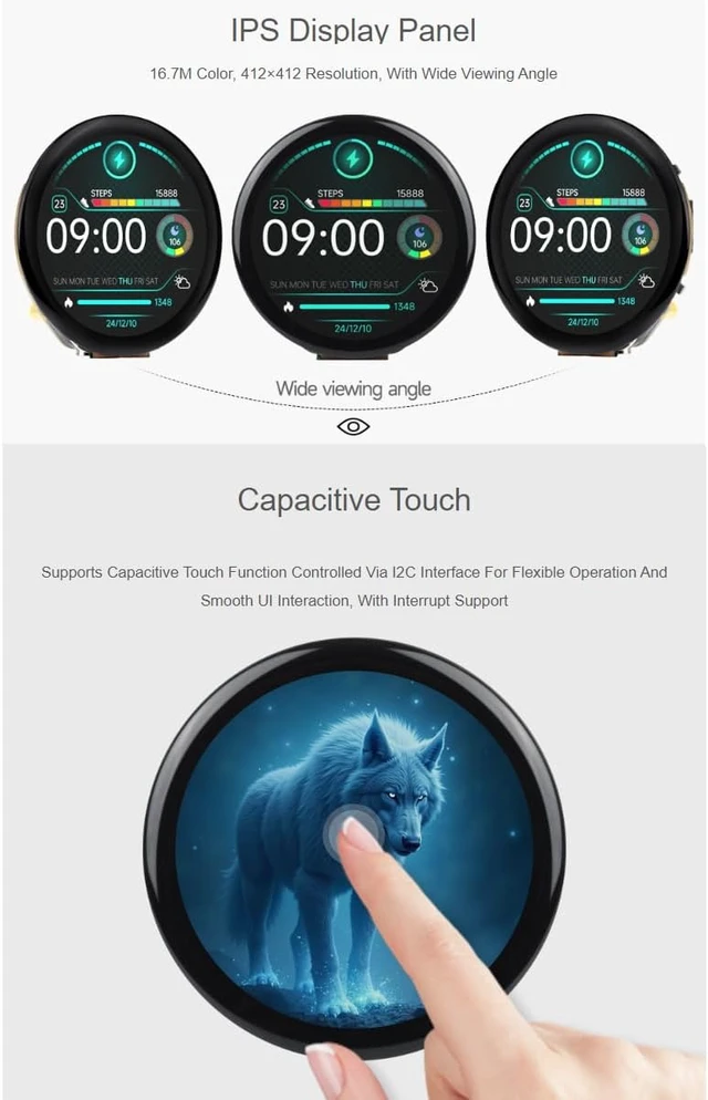Alt view image 6 of 7 - ESP32-S3 1.46inch Round Display Development Board with Protective Cover Glass 412×412 Resolution 16.7M Color Capacitive Touch IPS Display Panel Onboard Speaker and Microphone