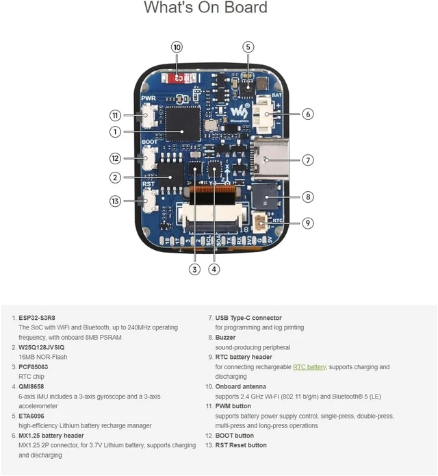 Alt view image 4 of 7 - ESP32-S3 Development Board Onboard 1.69inch Touch LCD Display 240×280
262K Color Micro LCD Display With ESP32-S3,Accelerometer And Gyroscope Sensor