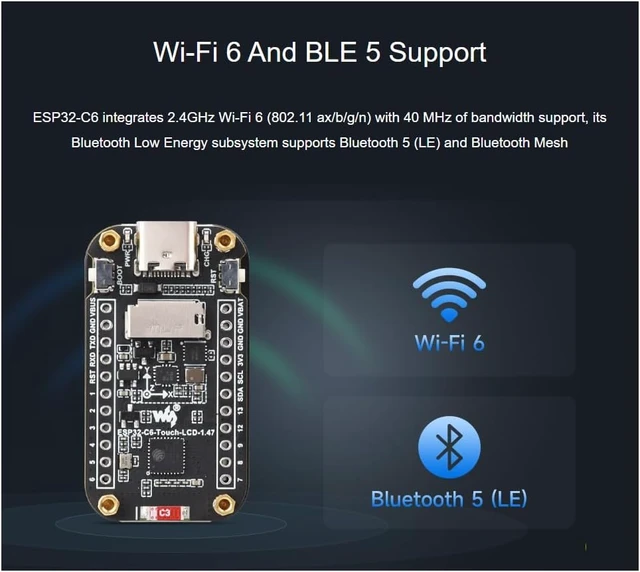Alt view image 7 of 7 - ESP32-C6 1.47inch Capacitive Touch Display Development Board, IPS Screen
172×320 Pixels,262K Color LCD,Supports Wi-Fi 6 and Bluetooth 5 (LE), for Human-machine Interface and LVGL GUI Development