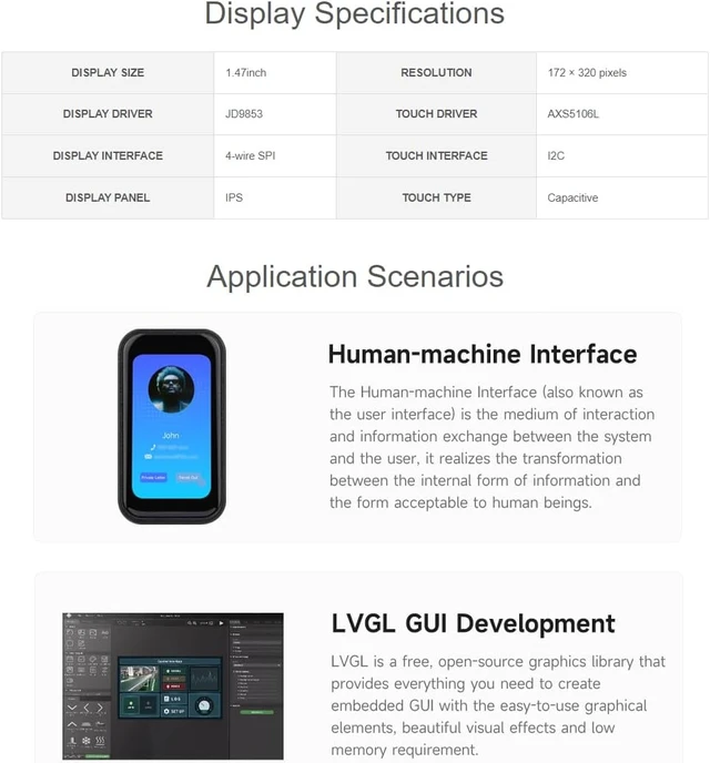 Alt view image 6 of 7 - ESP32-C6 1.47inch Capacitive Touch Display Development Board, IPS Screen
172×320 Pixels,262K Color LCD,Supports Wi-Fi 6 and Bluetooth 5 (LE), for Human-machine Interface and LVGL GUI Development