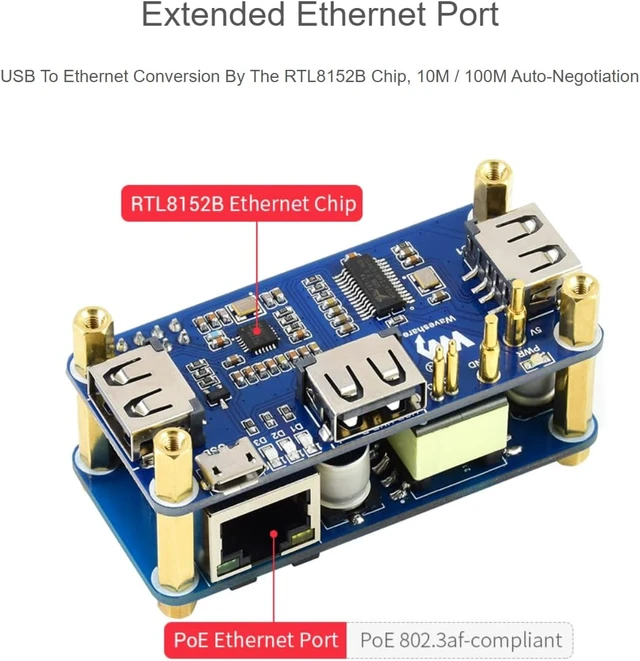 Alt view image 4 of 7 - PoE Ethernet USB HUB HAT with Box ABX Case for Raspberry Pi Zero/Zerow/2, with 1 RJ45 10/100M Ethernet Port, 3 USB Ports Compatible with USB2.0/1.1, 802.3af-Compliant