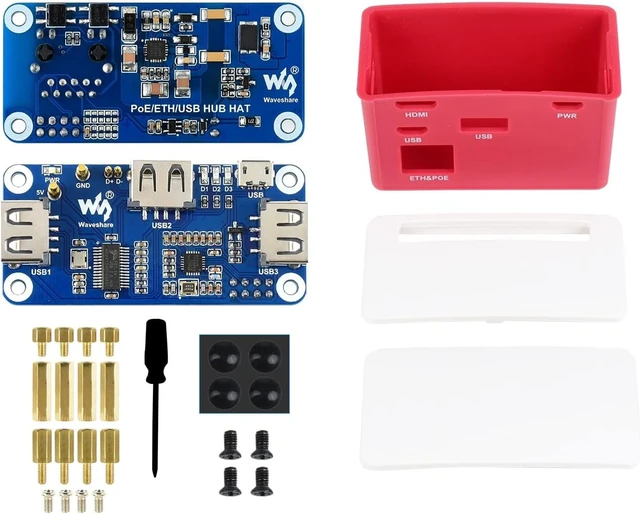 Alt view image 7 of 7 - PoE Ethernet USB HUB HAT with Box ABX Case for Raspberry Pi Zero/Zerow/2, with 1 RJ45 10/100M Ethernet Port, 3 USB Ports Compatible with USB2.0/1.1, 802.3af-Compliant