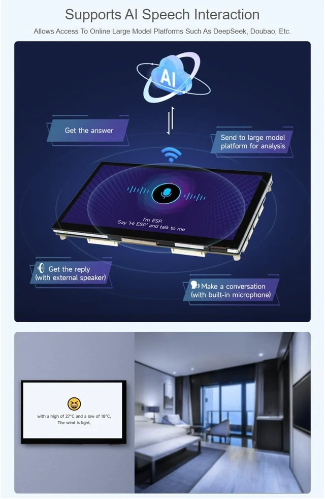 Alt view image 7 of 7 - ESP32-P4-WIFI6 7inch IPS Touch Display Development Board,1024 × 600 LCD
Based On ESP32-P4 And ESP32-C6, Capacitive 5-Point Touch Screen Supports Wi-Fi 6 / Bluetooth 5 (LE), Secure Boot