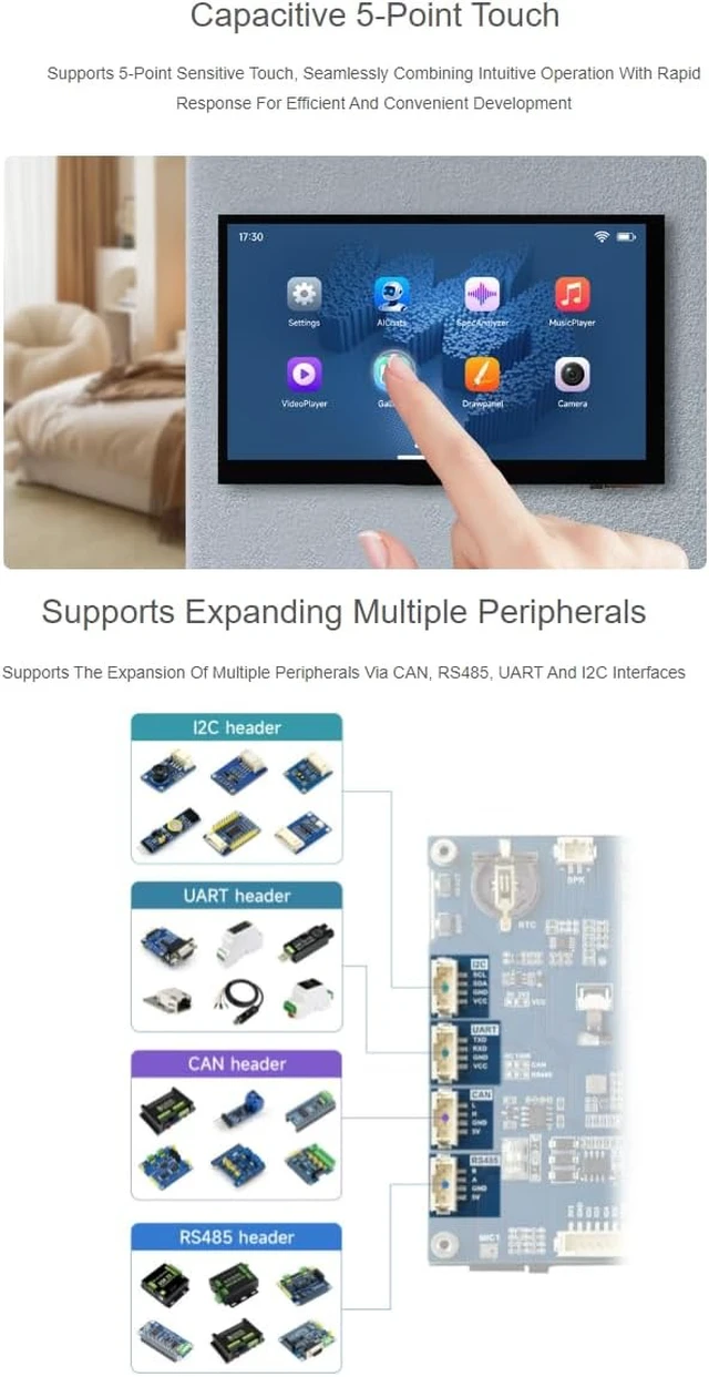 Alt view image 2 of 7 - ESP32-P4-WIFI6 7inch IPS Touch Display Development Board,1024 × 600 LCD
Based On ESP32-P4 And ESP32-C6, Capacitive 5-Point Touch Screen Supports Wi-Fi 6 / Bluetooth 5 (LE), Secure Boot