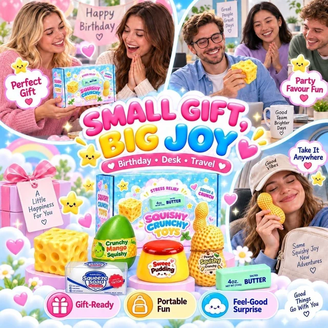 Alt view image 7 of 7 - 6 Pack Crunchy Squishy Box Slow Crunchy Squishies Set (6pcs E)
Butter Peanut Pudding Cream Cheese Potato Asmr Filled, Squeeze Stress Ball Rebound Calming Desk Decor Moldable Adults