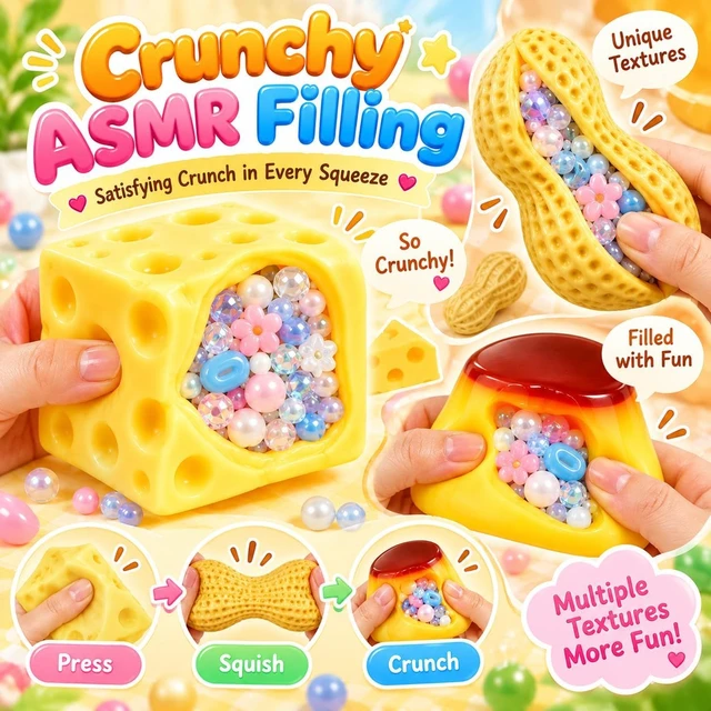 Alt view image 3 of 7 - 6 Pack Crunchy Squishy Box Slow Crunchy Squishies Set (6PCS C) Butter Peanut Pudding Cream Cheese Potato Asmr Filled, Squeeze Stress Ball Rebound Calming Desk Decor Moldable Adults