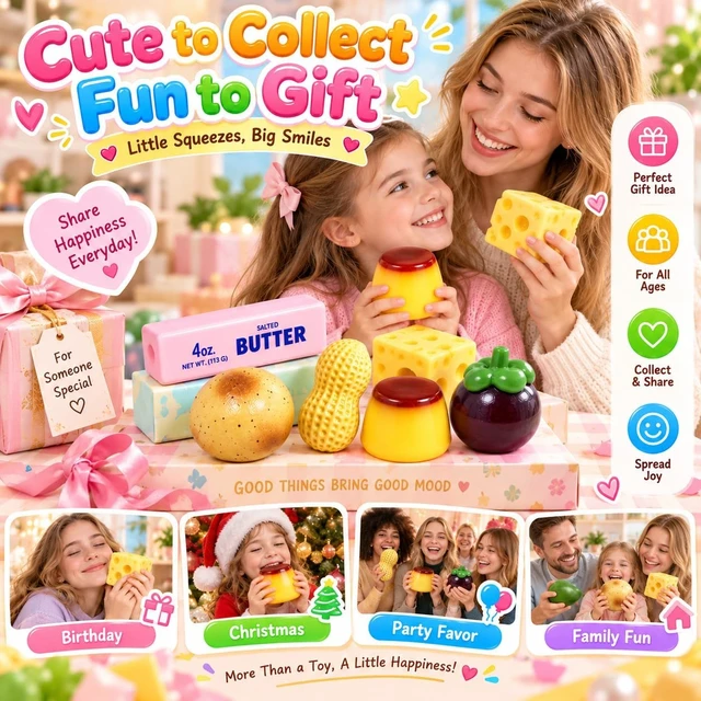 Alt view image 6 of 7 - 6 Pack Crunchy Squishy Box Slow Crunchy Squishies Set (6PCS C) Butter Peanut Pudding Cream Cheese Potato Asmr Filled, Squeeze Stress Ball Rebound Calming Desk Decor Moldable Adults