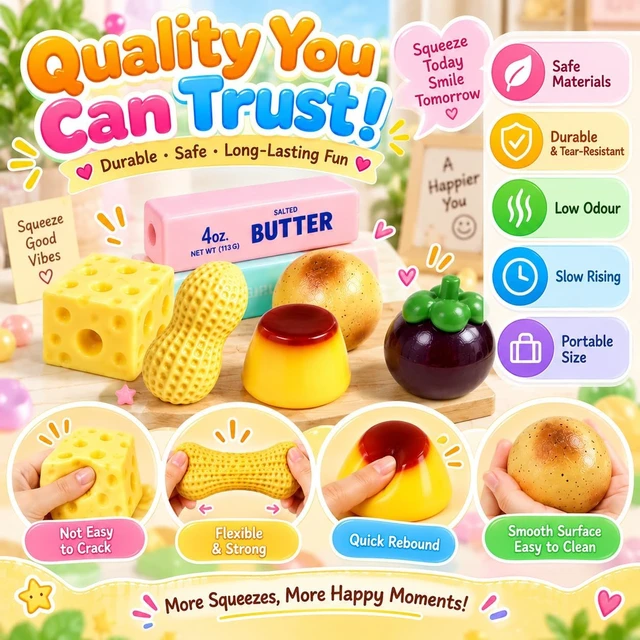 Alt view image 7 of 7 - 6 Pack Crunchy Squishy Box Slow Crunchy Squishies Set (6PCS C) Butter Peanut Pudding Cream Cheese Potato Asmr Filled, Squeeze Stress Ball Rebound Calming Desk Decor Moldable Adults