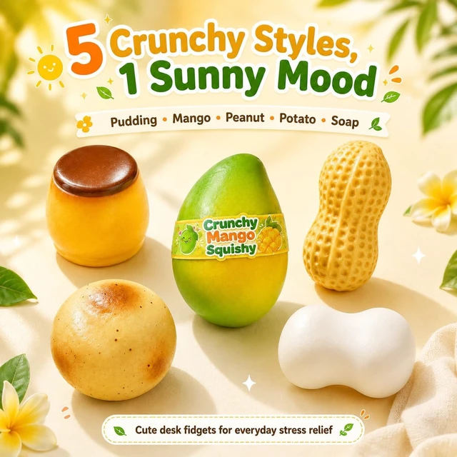 Alt view image 2 of 7 - 5 Pack Crunchy Squishy Slow Crunchy Squishies Squeeze Stress Ball
Butter Mango Peanut Soap Pudding Asmr Filled, Stress Stick Rebound Calming Desk Decor Moldable Adults Party Favor