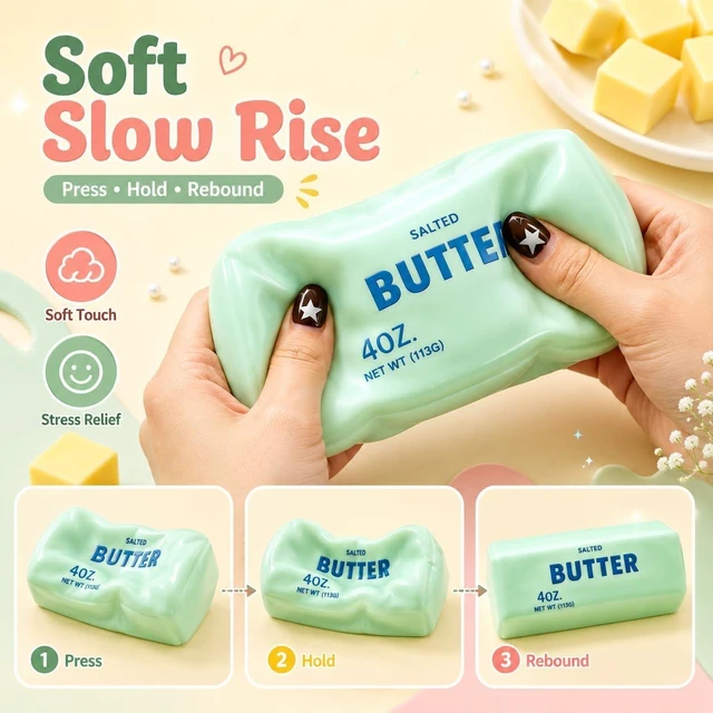 Alt view image 2 of 7 - Crunchy Butter Squishy Asmr Bead Filled, Slow Rising Squeeze (Pink Butter A Squeeze Stress Butter Stick Squishies Slow Rising Squeeze Portable Rebound Calming Anxiety Relief Tool for Adults