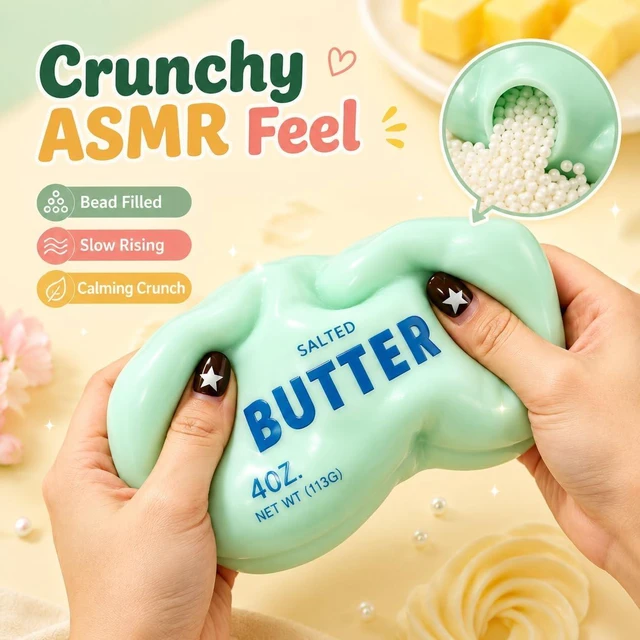 Alt view image 3 of 7 - Crunchy Butter Squishy Asmr Bead Filled, Slow Rising Squeeze (Pink Butter A Squeeze Stress Butter Stick Squishies Slow Rising Squeeze Portable Rebound Calming Anxiety Relief Tool for Adults