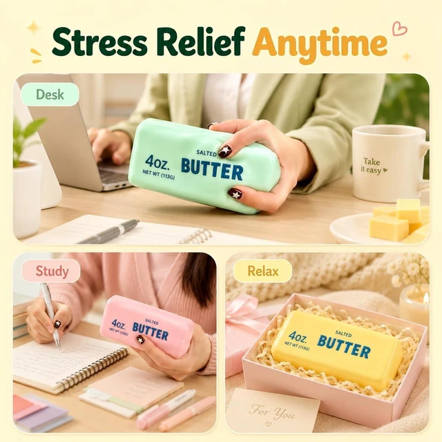 Alt view image 5 of 7 - Crunchy Butter Squishy Asmr Bead Filled, Slow Rising Squeeze (Pink Butter A Squeeze Stress Butter Stick Squishies Slow Rising Squeeze Portable Rebound Calming Anxiety Relief Tool for Adults