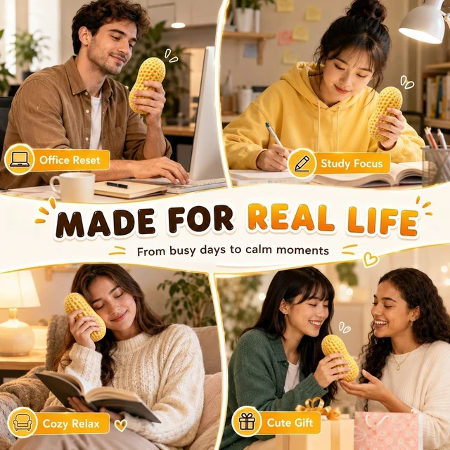 Alt view image 4 of 7 - Crunchy Peanut Squishy Asmr Bead Filled, Slow Rising Squeeze (Peanut A) Squeeze Stress Peanut Squishies Slow Rising Squeeze Portable Rebound Calming Anxiety Relief Tool for Adults
