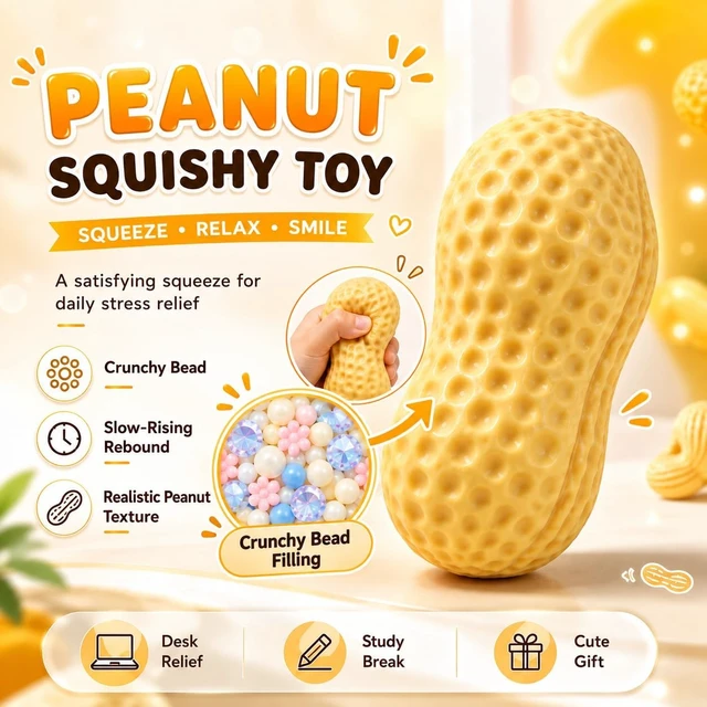 Alt view image 2 of 7 - Crunchy Peanut Squishy Asmr Bead Filled, Slow Rising Squeeze (Peanut A) Squeeze Stress Peanut Squishies Slow Rising Squeeze Portable Rebound Calming Anxiety Relief Tool for Adults