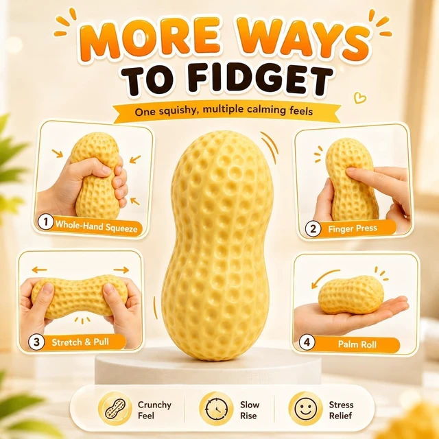 Alt view image 3 of 7 - Crunchy Peanut Squishy Asmr Bead Filled, Slow Rising Squeeze (Peanut A) Squeeze Stress Peanut Squishies Slow Rising Squeeze Portable Rebound Calming Anxiety Relief Tool for Adults
