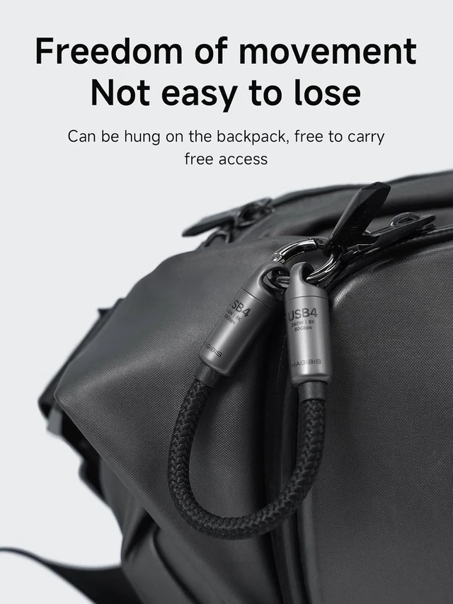 Alt view image 3 of 7 - Hagibis USB4 Cable Portable Keychain 0.5ft, 80Gpbs 240W 8K@60Hz Short C to C Cable Lanyard Type-C Cable for iPhone Duo 18 17 16 15 Pro Max, iPad Pro, Thunderbolt 5/4/3, External SSD (Grey) Silver
