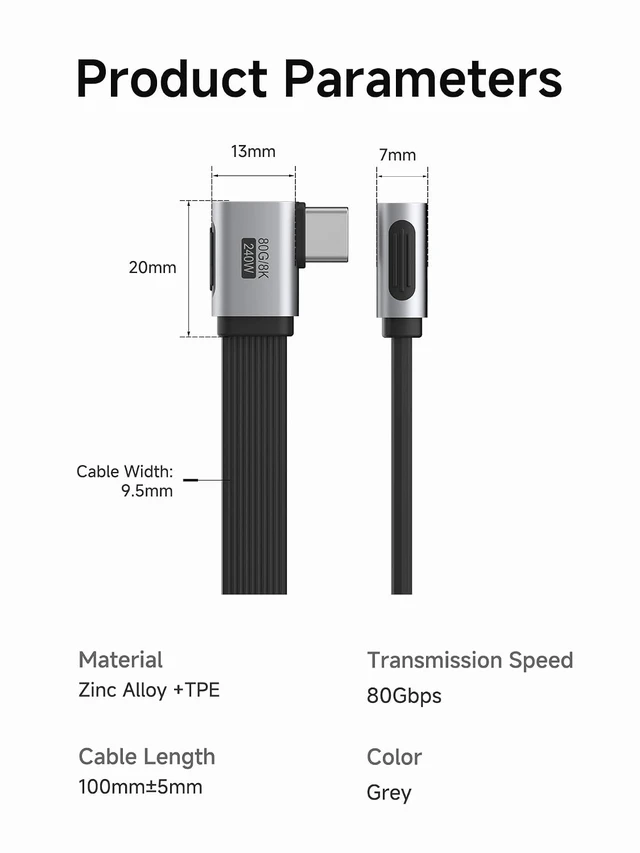 Alt view image 6 of 6 - Hagibis 0.33ft 90 Degree USB4 Cable, 80Gbps Data Transfer, 8K@60Hz Video Display, 240W Fast Charging Right Angle USB-C Cable, USB 4 V2.0 Cable for iPhone 17 16 15 Pro Max, iPad Pro, Thunderbolt 5/4