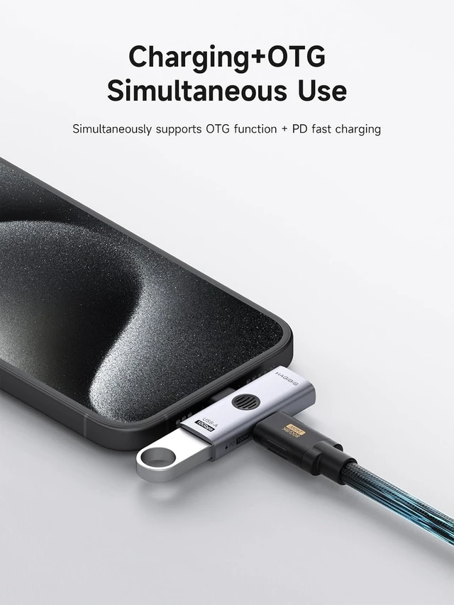 Alt view image 2 of 7 - Hagibis USB-C Splitter with 100W Fast Charging and 10Gbps USB 3.2, 2 in 1 OTG Adapter for iPhone 18/17/16/15 Pro Max, iPad Pro, MacBook, Rog Ally, Steam Deck, Quest 3 2 (TUA09 USB-C + PD) C to A