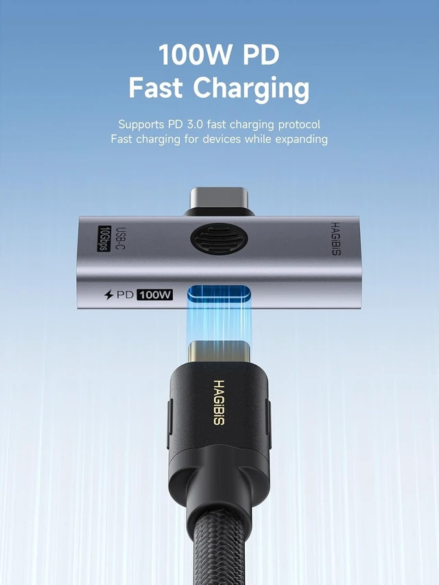 Alt view image 3 of 7 - Hagibis USB-C Splitter with 100W Fast Charging and 10Gbps USB 3.2, 2 in 1 OTG Adapter for iPhone 18/17/16/15 Pro Max, iPad Pro, MacBook, Rog Ally, Steam Deck, Quest 3 2 (TUA09 USB-C + PD) C to A