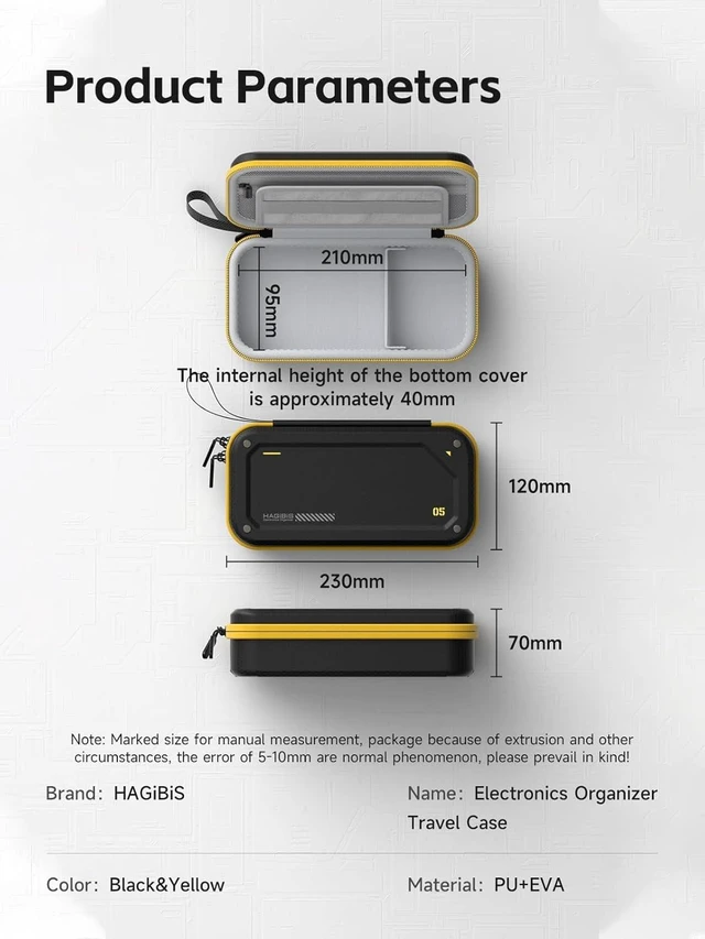 Alt view image 6 of 7 - Hagibis Electronic Organizer Traveling Case Bag EVA Hardshell PU Portable Carrying Pouch for Mouse, Charger, Cables, Power Bank, SD Cards, USB Flash Disks, Accessories (Black)