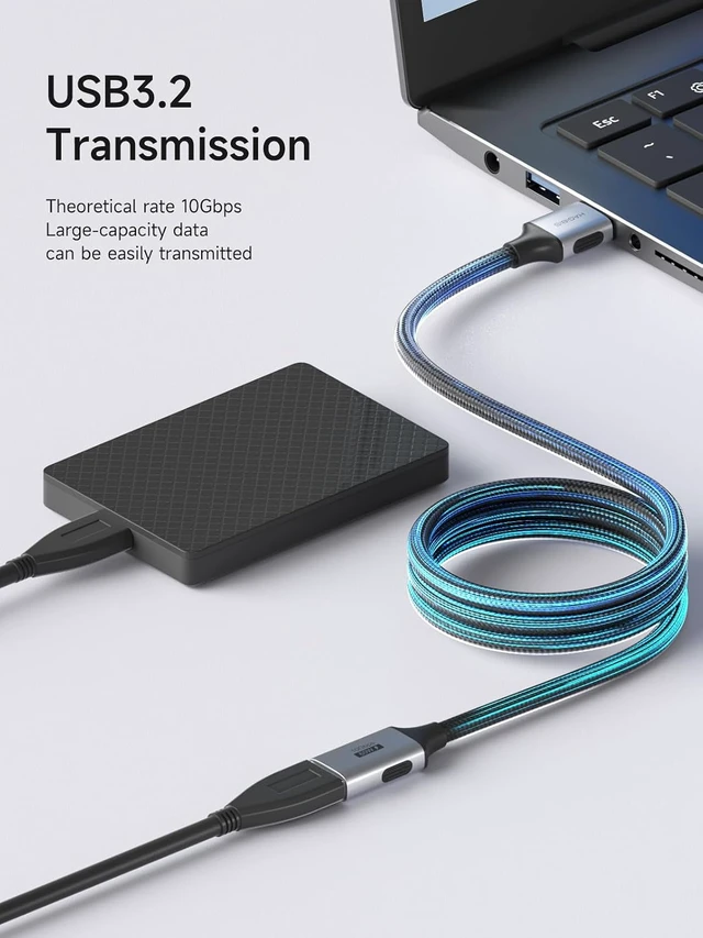 Alt view image 2 of 7 - Hagibis USB Extension Cable, USB Extender, Braided 10Gbps USB 3.2 Type A Male to Female Cord Compatible with Webcam, Keyboard, Mouse, PlayStation, Xbox, Flash Drive, Printer, Camera