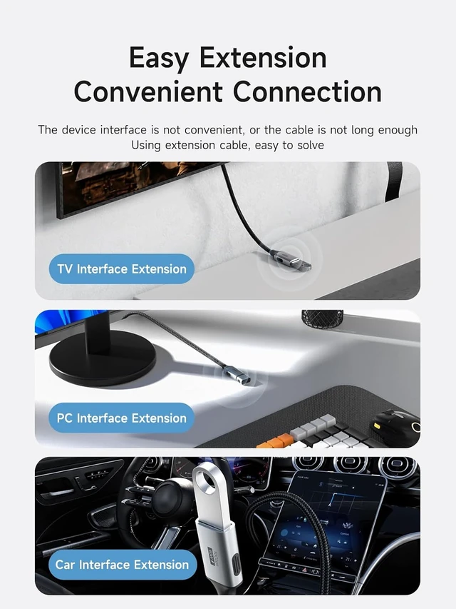 Alt view image 3 of 7 - Hagibis USB Extension Cable, USB Extender, Braided 10Gbps USB 3.2 Type A Male to Female Cord Compatible with Webcam, Keyboard, Mouse, PlayStation, Xbox, Flash Drive, Printer, Camera