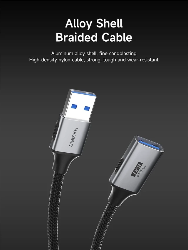 Alt view image 5 of 7 - Hagibis USB Extension Cable, USB Extender, Braided 10Gbps USB 3.2 Type A Male to Female Cord Compatible with Webcam, Keyboard, Mouse, PlayStation, Xbox, Flash Drive, Printer, Camera