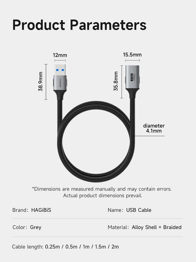 Alt view image 7 of 7 - Hagibis USB Extension Cable, USB Extender, Braided 10Gbps USB 3.2 Type A Male to Female Cord Compatible with Webcam, Keyboard, Mouse, PlayStation, Xbox, Flash Drive, Printer, Camera