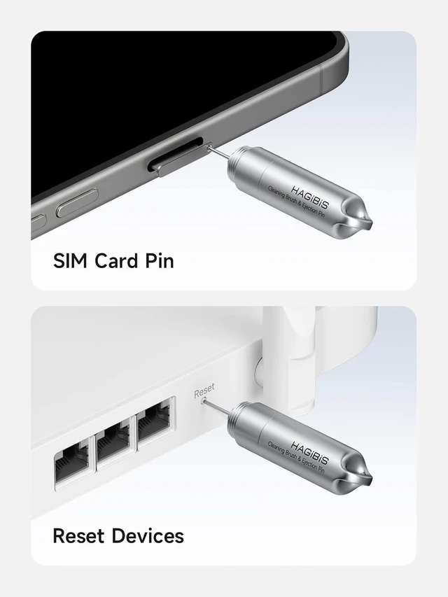 Alt view image 6 of 7 - Hagibis SIM Card Ejector Tray Removal Tool with Cleaning Brush, 2 in 1 EDC Portable Keychain Eject Pins Reset Needle Opener Cleaning Pen for iPhone Airpods Pro (CP02)