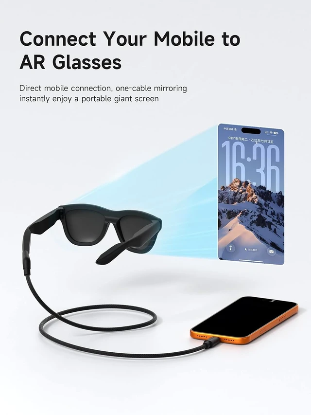 Alt view image 2 of 7 - Hagibis AR Smart Glasses Cable USB-C Charging Data & Power Supply Cable 10Gbps 4K60Hz 240W Wedge Joint Ultra-Slim Flexible Cable for XREAL One/Air RayNeo Air VITURE (3.3ft)