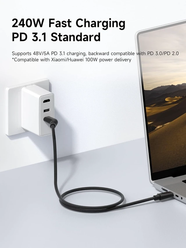 Alt view image 4 of 7 - Hagibis AR Smart Glasses Cable USB-C Charging Data & Power Supply Cable 10Gbps 4K60Hz 240W Wedge Joint Ultra-Slim Flexible Cable for XREAL One/Air RayNeo Air VITURE (3.3ft)