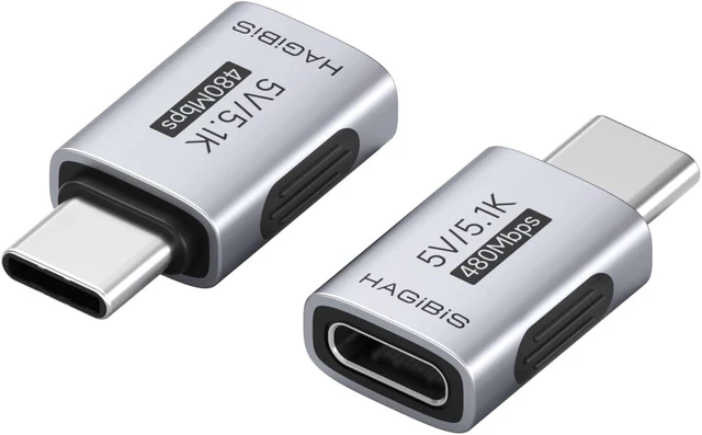 Main image of Hagibis 5.1k Resistor 5V/3A Charging Adapter 2 Pack, 15W USB C Male to USB C Female Adapter for Shaver Trimmer Headphone Fan Electric Screwdriver