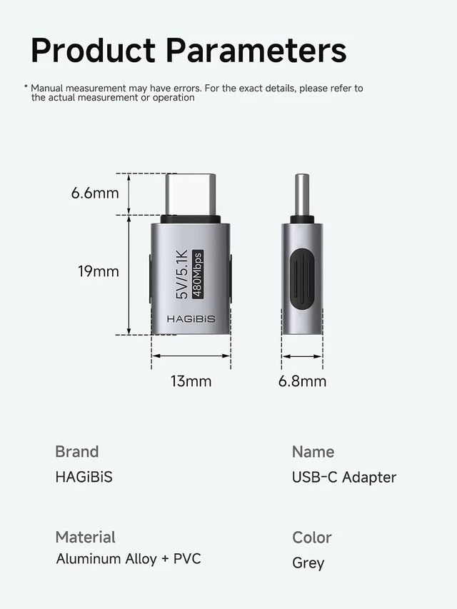 Alt view image 7 of 7 - Hagibis 5.1k Resistor 5V/3A Charging Adapter 2 Pack, 15W USB C Male to USB C Female Adapter for Shaver Trimmer Headphone Fan Electric Screwdriver