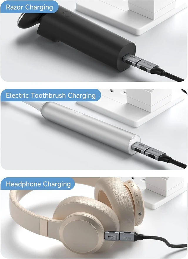 Alt view image 5 of 7 - Hagibis 5.1k Resistor 5V/3A Charging Adapter 2 Pack, 15W USB C Male to USB C Female Adapter for Shaver Trimmer Headphone Fan Electric Screwdriver