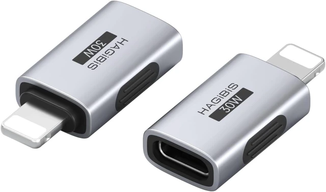 Main image of Hagibis USB-C to Lightning Adapter 2 Pack, 30W Fast Charging Type-C Female to Lightning Male Charging Converter, Date Transfer for iPhone 8/Xs/11/12/13/14 Pro Max AirPods iPad