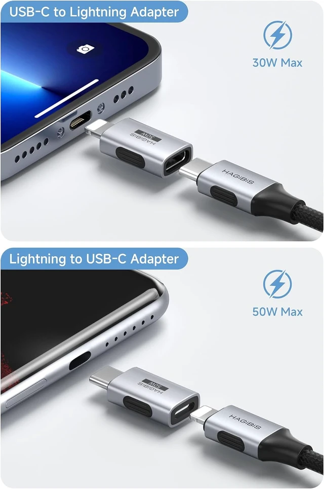 Alt view image 5 of 7 - Hagibis USB-C to Lightning Adapter 2 Pack, 30W Fast Charging Type-C Female to Lightning Male Charging Converter, Date Transfer for iPhone 8/Xs/11/12/13/14 Pro Max AirPods iPad