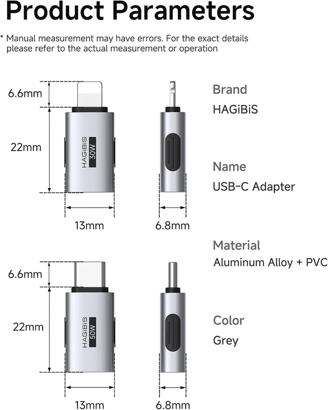Alt view image 7 of 7 - Hagibis Lightning to USB-C Adapter 2 Pack, 50W Fast Charging Lightning Female to Type-C Male Charging Converter, Date Transfer for iPhone 15/16/17 Pro Max AirPods 2 iPad Pro