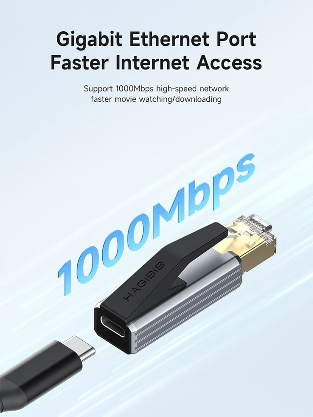 Alt view image 2 of 7 - Hagibis USB C to Ethernet Adapter, USB C Female to RJ45 Male Network Hub
Portable Gigabit RJ45 to Type-C Network LAN Hub, Compatible for MacBook Pro/Air, iPhone 18/17/16 Pro Max, iPad Pro, XPS