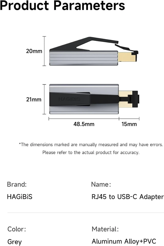 Alt view image 7 of 7 - Hagibis USB C to Ethernet Adapter, USB C Female to 2.5 Gigabit RJ45 Male
Portable 2.5 Gigabit RJ45 to Type-C Network LAN Hub, Compatible for MacBook Pro/Air, iPhone 18/17/16 Pro Max, iPad Pro, XPS