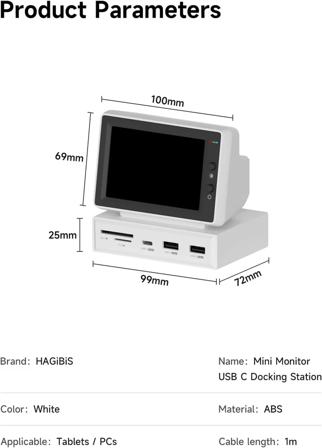Alt view image 7 of 7 - Hagibis 3.5inch IPS USB Mini Screen with USB C Hub, USB-C&HDMI Monitor AIDA64 Mini PC CPU RAM HDD Data Monitor Temperature Electronic Album Floating Lyrics Display Sub Screen for Laptop PC (960x640)