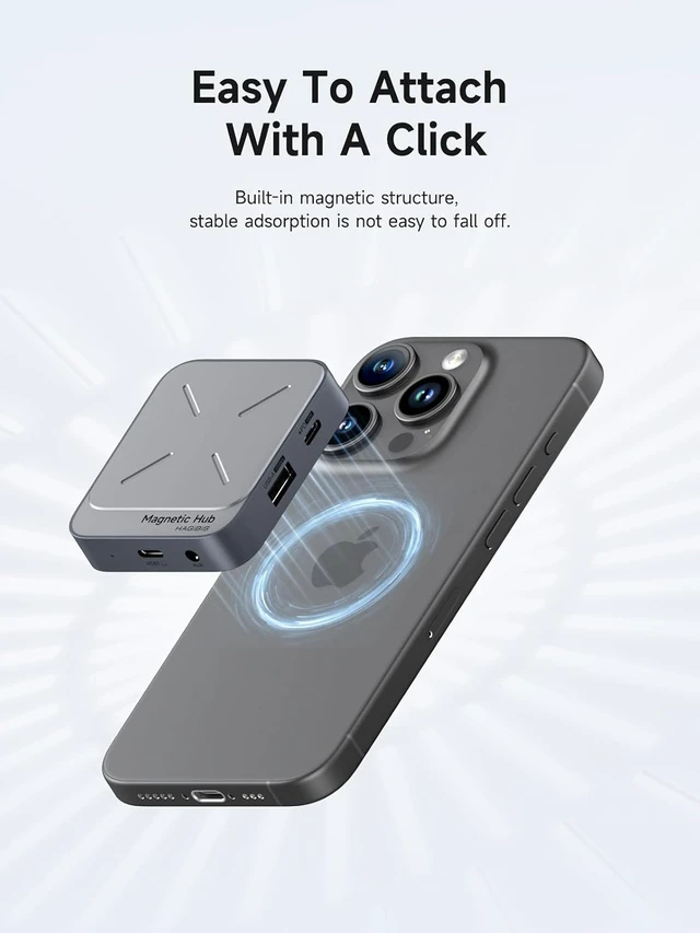 Alt view image 3 of 7 - Hagibis Magnetic USB C Hub with Magsafe for iPhone 17 16 15 Pro Max, 7 in 1 Type-C Docking Station 4K@60Hz HDMI SD3.0 TF3.0 Card Solt 100W PD 10Gbps USB-C AUX for MacBook Pro Air, iPad Pro