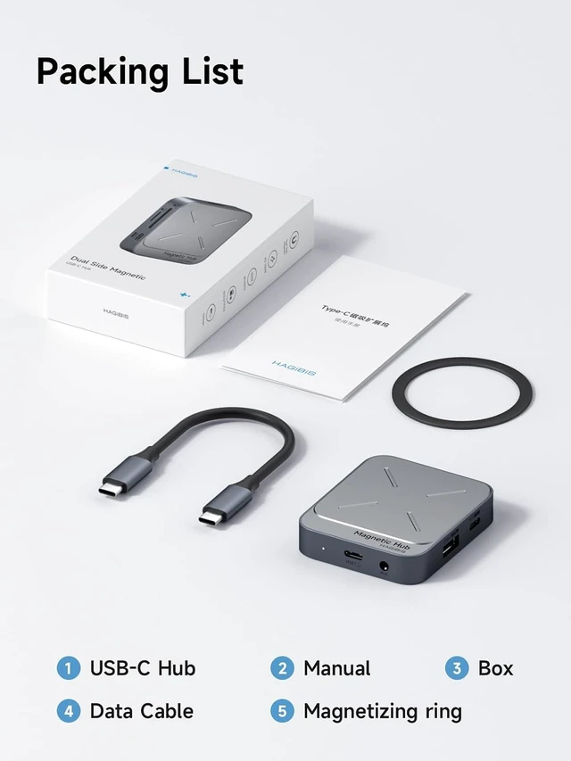 Alt view image 7 of 7 - Hagibis Magnetic USB C Hub with Magsafe for iPhone 17 16 15 Pro Max, 7 in 1 Type-C Docking Station 4K@60Hz HDMI SD3.0 TF3.0 Card Solt 100W PD 10Gbps USB-C AUX for MacBook Pro Air, iPad Pro