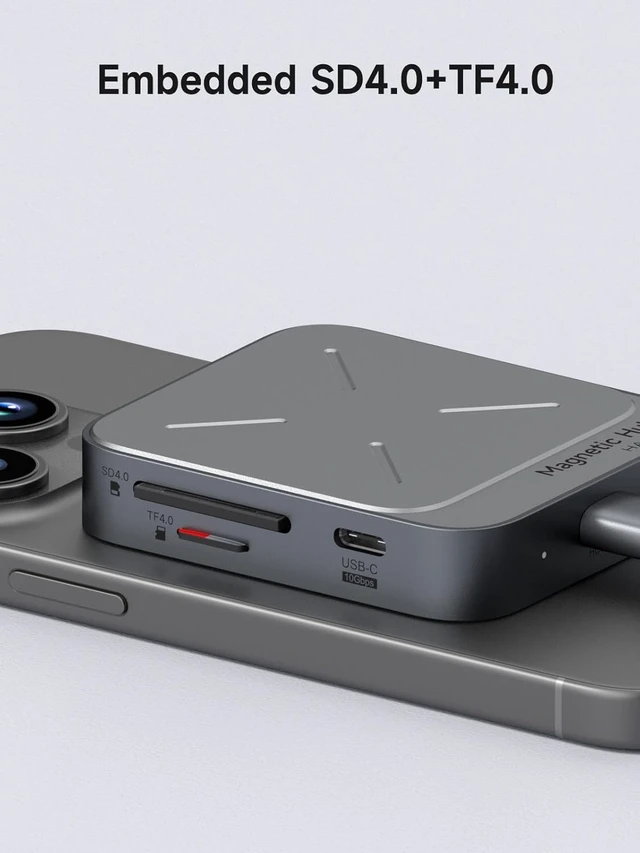 Alt view image 4 of 7 - Hagibis Magnetic USB C Hub with Magsafe for iPhone 17 16 15 Pro Max, 6 in 1 Type-C Docking Station SD4.0 Micro SD4.0 Card Solt 100W PD 10Gbps USB-C AUX for MacBook Pro Air, iPad Pro (TC100S)