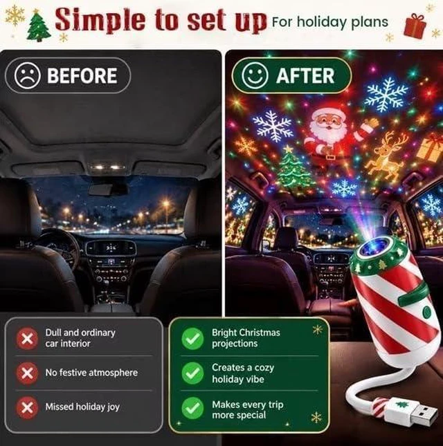 Alt view image 5 of 6 - Merry Ride Christmas Car Projector, Jingle Ride Car Projector Light 6 Pack
6 pack festive car door projector lights, jingle ride patterns create holiday atmosphere, easy plug and play installation