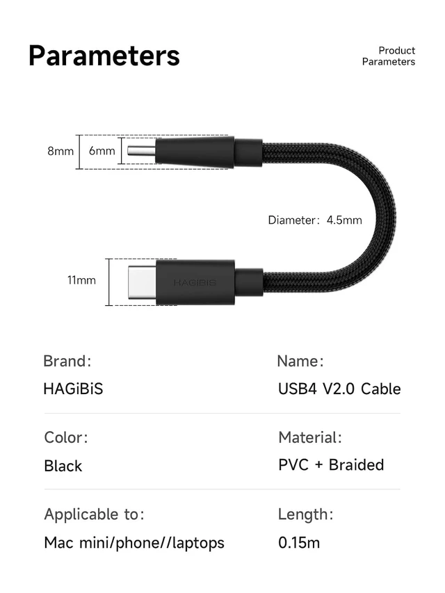 Alt view image 7 of 7 - Hagibis USB4 Cable Vertical Plug USB-C to USB-C Short Cable 80Gbps 240W PD3.1 8K@60Hz Cord USB 4 V2.0 for Thunderbolt 4/5 Mac mini M4 M5 M6 Mac Studio