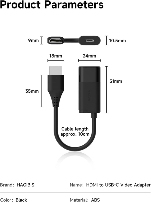 Alt view image 7 of 7 - Hagibis HDMI to USB C Adapter, 4K@60Hz HDMI Male to USB-C Female Cable, Portable Monitor, AR Glasses XREAL, VITURE, RayNeo, Rokid to Type C Laptop, Switch, ROG Ally, Steam Deck, PS4/5