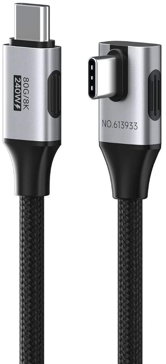 Main image of Hagibis USB4 Cable, Right Angle 90Degree Braided 80Gbps, 240W Fast Charging, 8K@60Hz USB4 V2.0 USB-C Cable for iPhone 17 16 15 Pro Max, iPad Pro, MacBook, Thunderbolt 5/4 (Vertical 90 Degree, 0.5FT)
