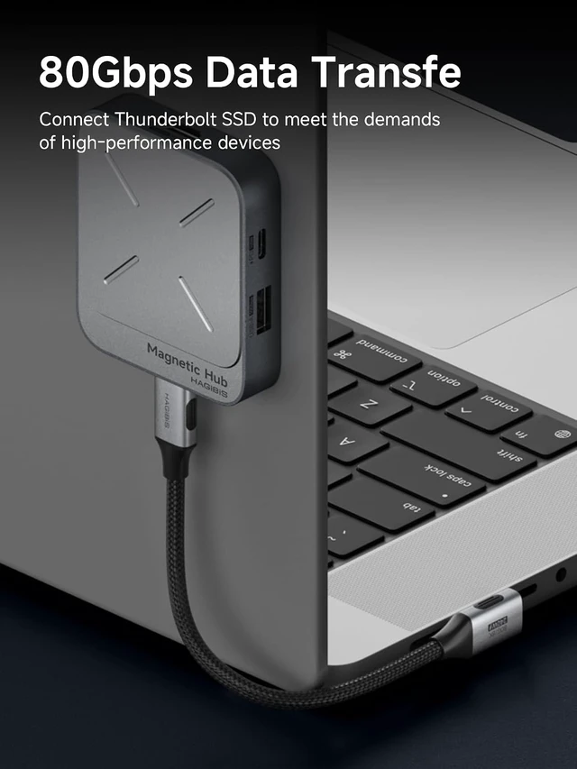 Alt view image 2 of 7 - Hagibis USB4 Cable, Right Angle 90Degree Braided 80Gbps, 240W Fast Charging, 8K@60Hz USB4 V2.0 USB-C Cable for iPhone 17 16 15 Pro Max, iPad Pro, MacBook, Thunderbolt 5/4 (Vertical 90 Degree, 0.5FT)